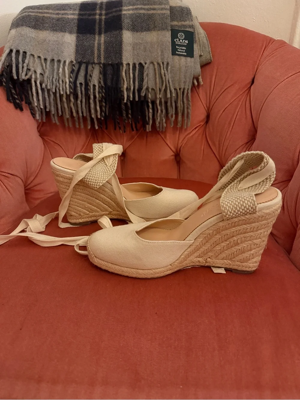 J. Crew Neutral Espadrille Wedge Lace-Up Heels